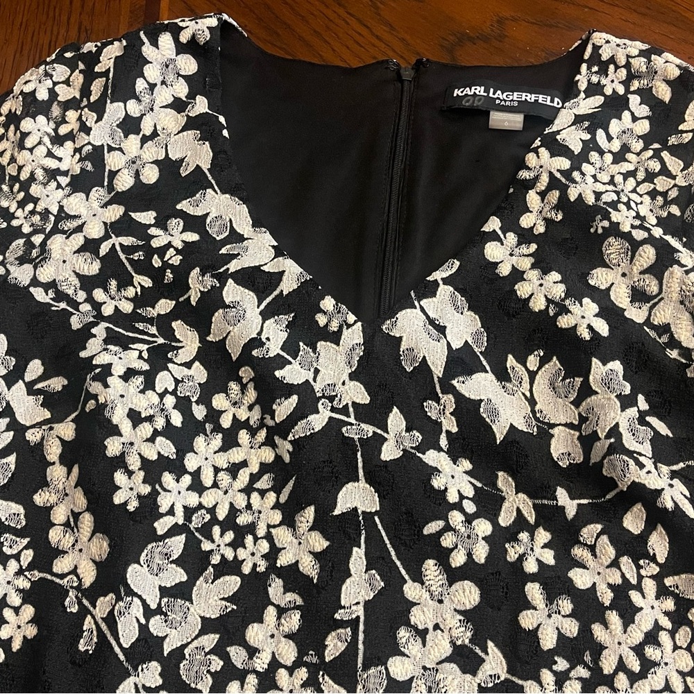 Karl Lagerfeld Black and White Floral Long Sleeve Dress - Picture 4 of 6